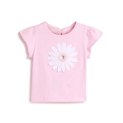 Girls Light Pink Embellished Short Sleeve T-Shirt